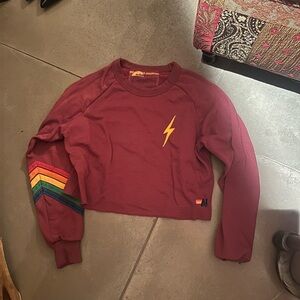 Aviator Nation Red Crew Neck Sweater with Long Sleeves and Lightning Bolt